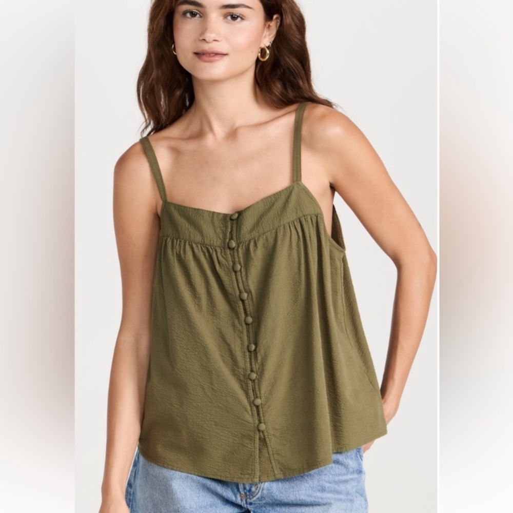 Faherty Olive Green Button-Front Tank Top